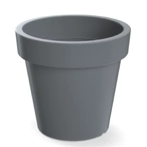 Szara donica okrągła Lofly 39cm DLOF400 Prosperplast. Donica o dużej średnicy i matowej fakturze zaprezentowana na białym tle.
