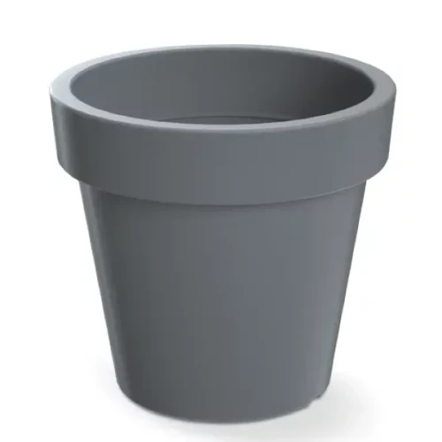 Największa szara donica okrągła Lofly 58cm DLOF600N Prosperplast. duża donica o matowym wykończeniu zaprezentowana na białym tle.