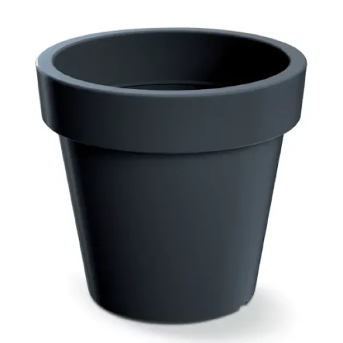 Antracytowa donica okrągła Lofly 35 cm DLOF350 Prosperplast. Grafitowa donica o dużej pojemności pokazana na białym tle.