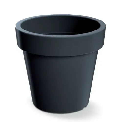 Antracytowa doniczka okrągła Lofly 30 cm DLOF300 Prosperplast. Ciemna doniczka o dużej pojemności zaprezentowana na białym tle.