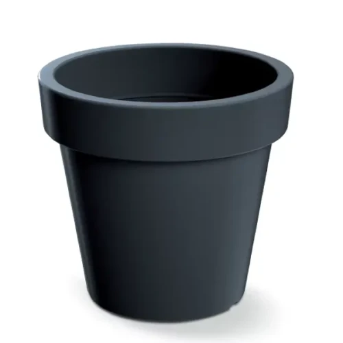Antracytowa doniczka okrągła Lofly 25 cm DLOF250 Prosperplast. Ciemna doniczka o matowej fakturze na białym tle.