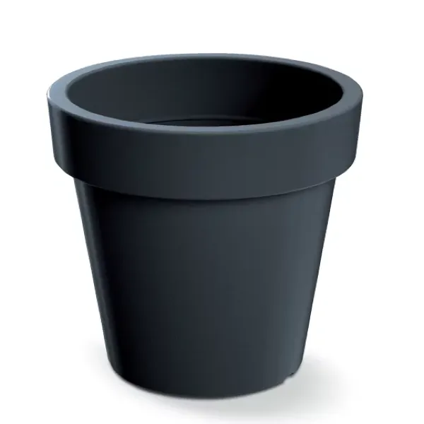 Antracytowa doniczka okrągła Lofly 25 cm DLOF250 Prosperplast. Ciemna doniczka o matowej fakturze na białym tle.