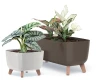 Donice ozdobne prosperplast gracia eco wood zaprezentowane razem z roslinami.