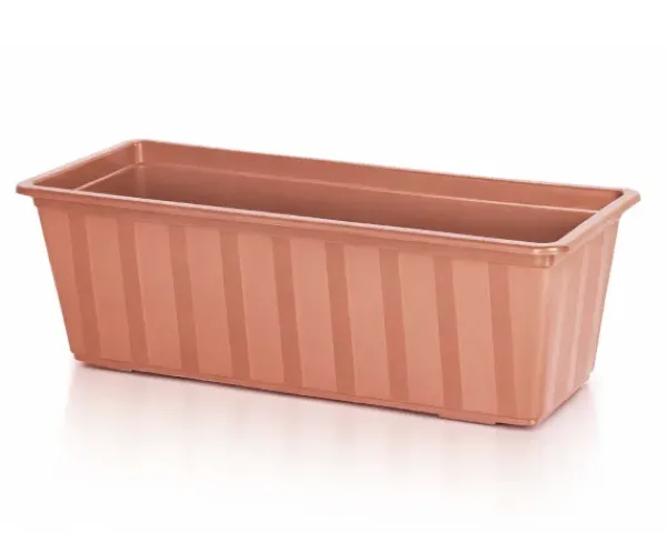 Skrzynka balkonowa Agro 50 cm IS500 Prosperplast terakota. Podłużna doniczka na białym tle.