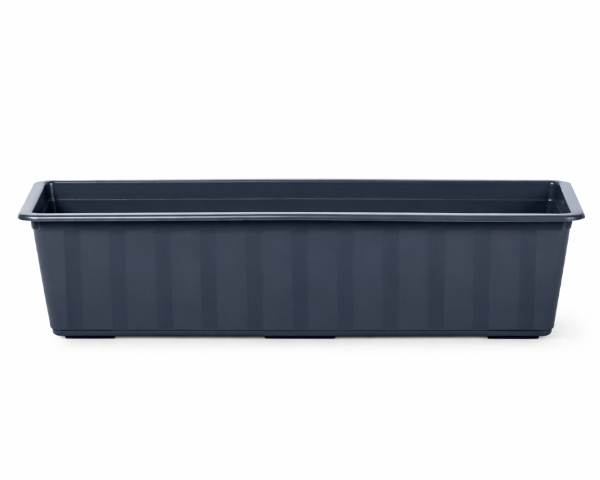 Antracytowa skrzynka balkonowa Agro 60 cm IS600 Prosperplast. Ciemna długa doniczka na białym tle.