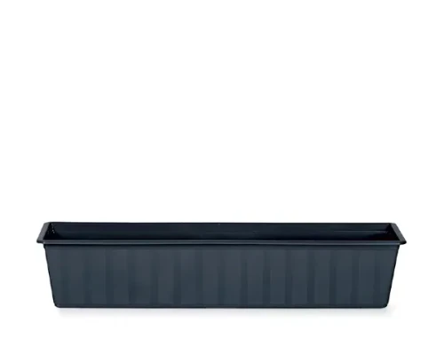 Antracytowa skrzynka balkonowa Agro 70 cm IS700 Prosperplast. Ciemna doniczka na białym tle.