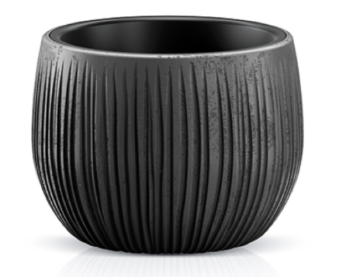 Czarna okrągła doniczka Prosperplast Beton Bowl 24 cm na białym tle