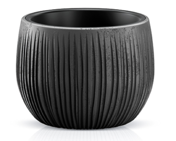 Czarna okrągła doniczka Prosperplast Beton Bowl 24 cm na białym tle