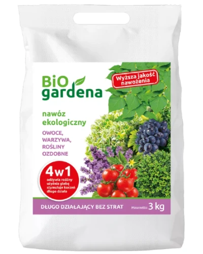 Ekologiczny nawóz do warzyw, owoców i roślin ozdobnych BiOgardena, worek 3 kg