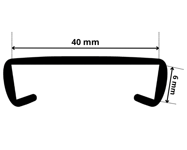 Okładzina poręczowa - schemat przekroju nakładki z wymiarami poręczy 40x6mm.