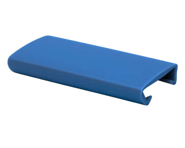 Zbliżenie na przekrój elastycznej listwy poręczowej 35x8 mm w kolorze niebieskim.