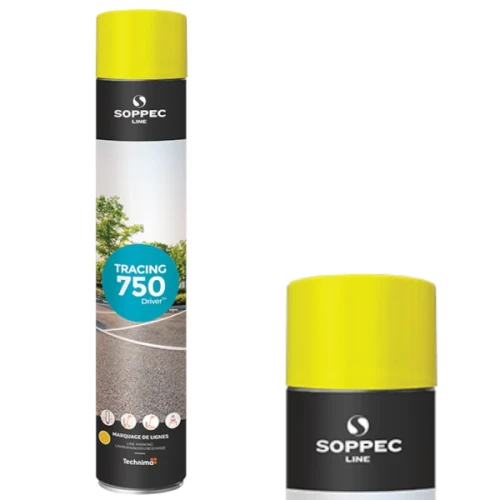 Farba w sprayu do malowania linii Soppec Tracing w kolorze żółtym, puszka 750 ml.