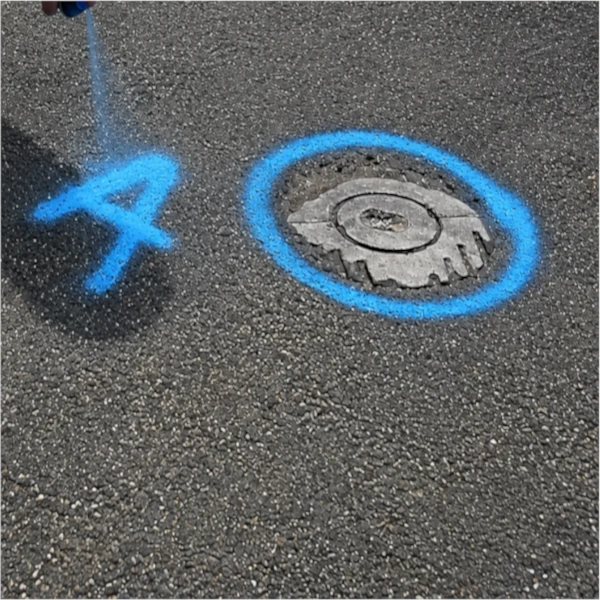 Trasowanie granic wykopów inżynieryjnych za pomocą fluorescencyjnego aerozolu Soppec Track Marker 500 ml.