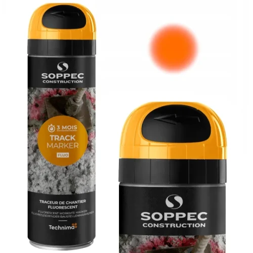 Spray geodezyjny fluorescencyjny Soppec Track Marker w kolorze pomarańczowym, puszka 500 ml.