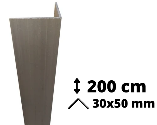 Narożnik aluminiowy o długości 200 cm i przekroju ramion 30x50 mm przeznaczony do ochrony ścian.