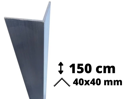 Narożnik aluminiowy o długości 150 cm i przekroju ramion 40x40 mm przeznaczony do ochrony ścian.