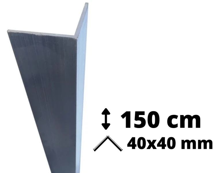Narożnik aluminiowy o długości 150 cm i przekroju ramion 40x40 mm przeznaczony do ochrony ścian.