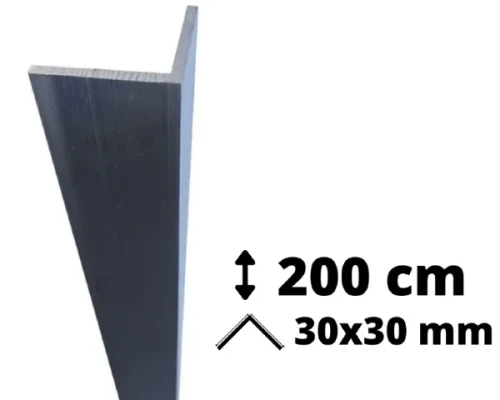 Narożnik aluminiowy o długości 200 cm i przekroju ramion 30x30 mm przeznaczony do ochrony ścian.