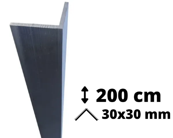 Narożnik aluminiowy o długości 200 cm i przekroju ramion 30x30 mm przeznaczony do ochrony ścian.