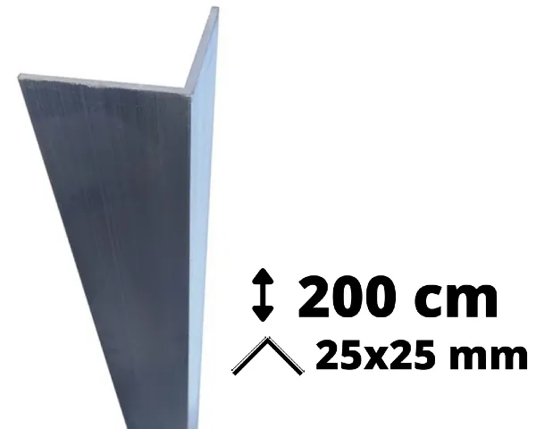 Narożnik aluminiowy o długości 200 cm i przekroju ramion 25x25 mm przeznaczony do ochrony ścian.