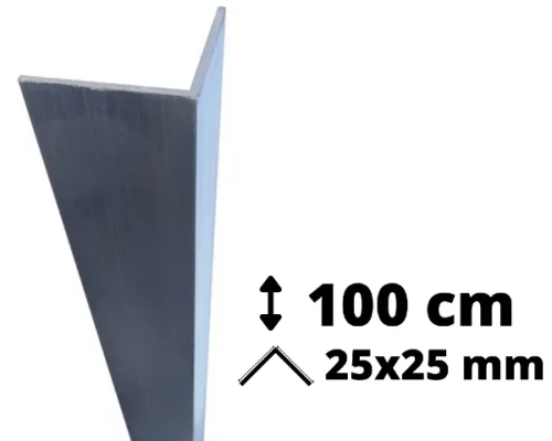 Narożnik aluminiowy o długości 100 cm i przekroju ramion 25x25 mm przeznaczony do ochrony ścian.