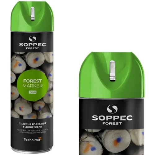 Puszka farby w sprayu Soppec Forest Marker 500 ml zielony fluorescencyjny.
