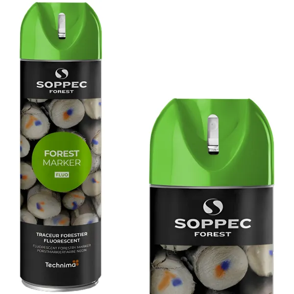 Puszka farby w sprayu Soppec Forest Marker 500 ml zielony fluorescencyjny.