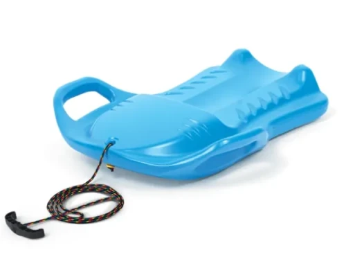 Niebieski ślizgacz profilowany Prosperplast Sporty o wymiarach 580 × 430 × 110 mm ze zintegrowanymi uchwytami bocznymi.