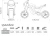 Rzut techniczny oraz dokładne wymiary gabarytowe jeździka dziecięcego Speedee wynoszące 645 × 300 × 420 mm.