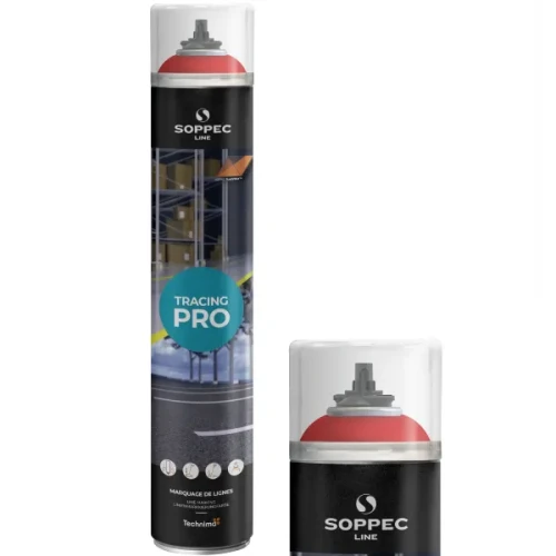 Farba w sprayu do malowania linii Soppec Tracing Pro w kolorze czerwonym RAL 3020, puszka 750 ml