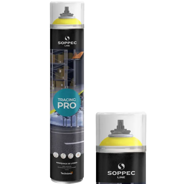 Farba w sprayu do malowania linii Soppec Tracing Pro w kolorze żółtym RAL 1023, puszka 750 ml