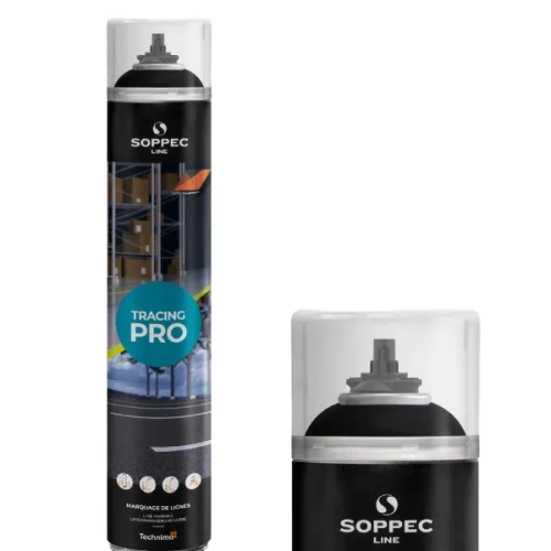 Farba w sprayu do malowania linii Soppec Tracing Pro w kolorze czarnym RAL 9005, puszka 750 ml.