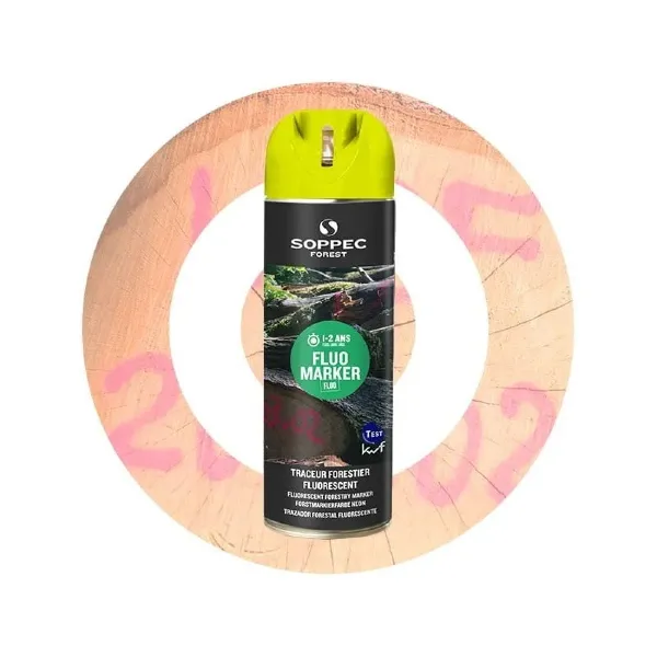 Farba Spray do znakowania drewna Soppec Fluo Marker żółty, puszka 500 ml.