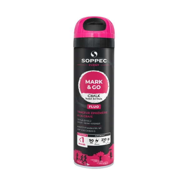 Spray do znakowania tymczasowego Soppec Mark Go 500 ml różowy fluo zmywalny marker kredowy w aerozolu.