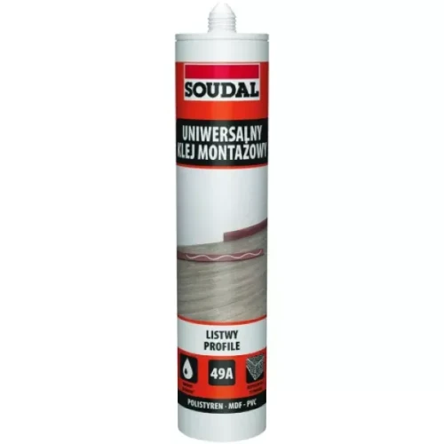 Uniwersalny klej montażowy kauczukowy Soudal 49A 280 ml w kartuszu.