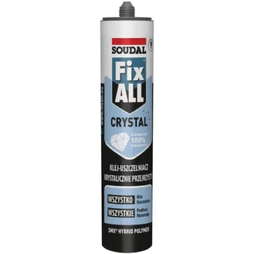 Klej polimerowy krystalicznie przezroczysty Soudal Fix All Crystal w kartuszu 290 ml.
