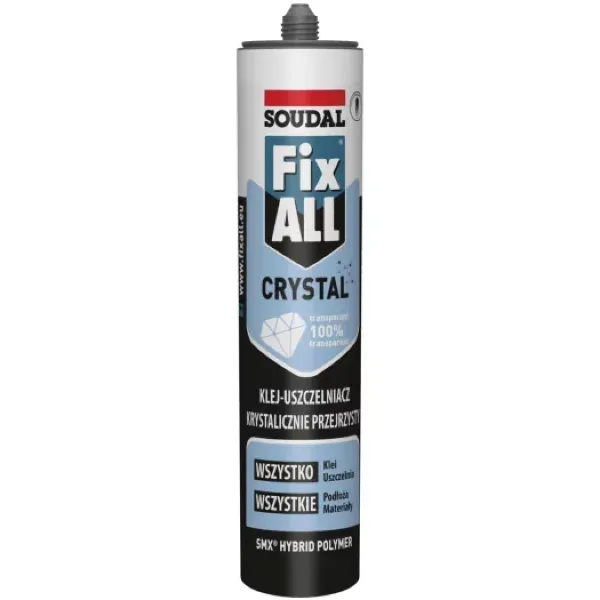 Klej polimerowy krystalicznie przezroczysty Soudal Fix All Crystal w kartuszu 290 ml.