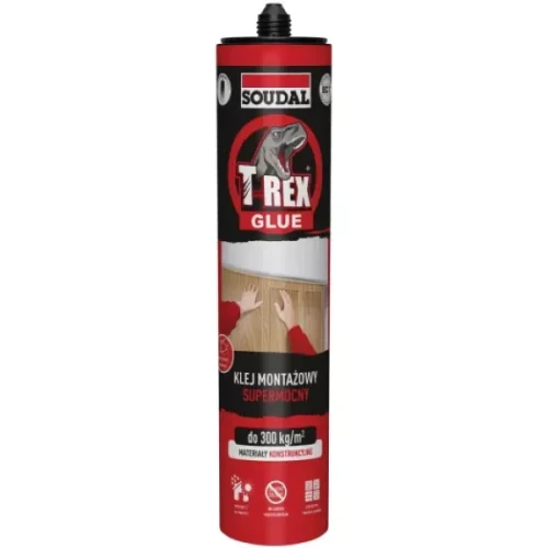 Klej montażowy wzmocniony włóknami Soudal T-Rex Super Mocny w kartuszu 380 ml.