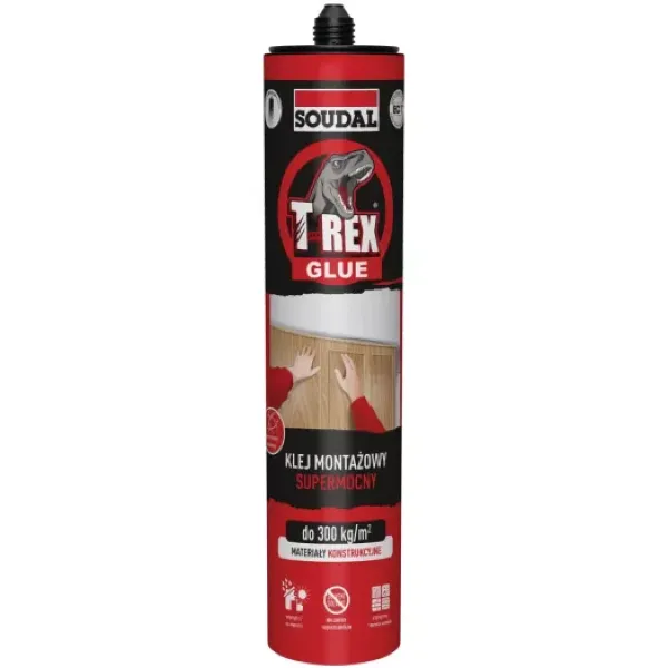 Klej montażowy wzmocniony włóknami Soudal T-Rex Super Mocny w kartuszu 380 ml.