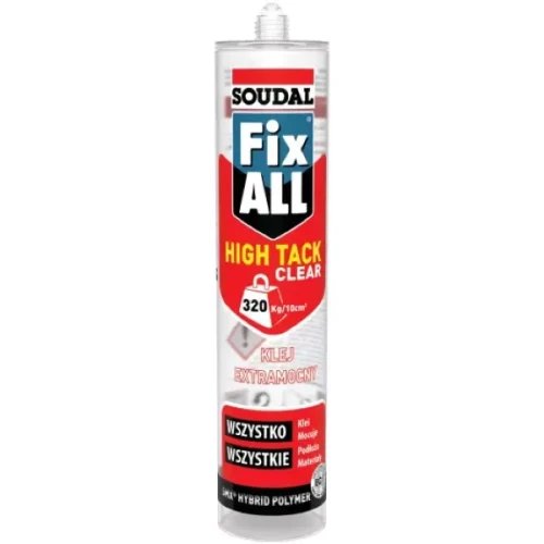 Bezbarwny klej uszczelniacz Fix All High Tack Clear 290 ml Soudal.