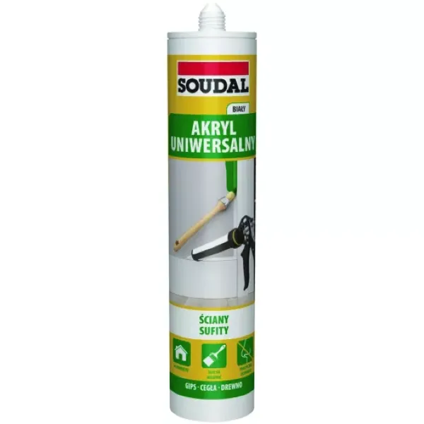 Akryl biały ściany sufity uniwersalny kartusz 280 ml Soudal.