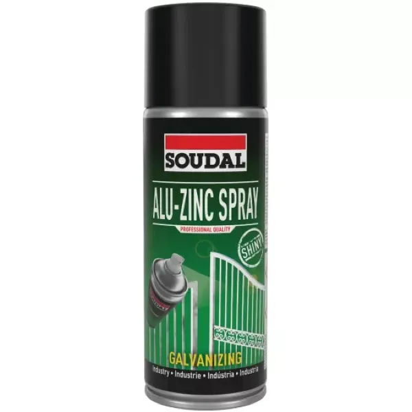 Spray antykorozyjny z alucynkiem Soudal 400 ml, wysoki połysk.