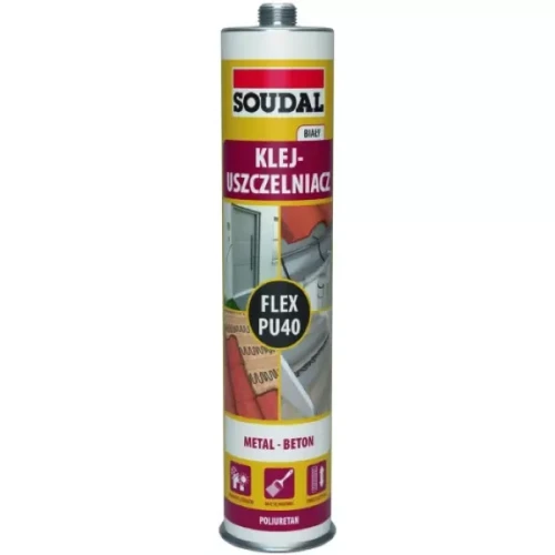 Klej uszczelniacz poliuretanowy Soudal Flex PU40 szary 300 ml w plastikowym kartuszu.