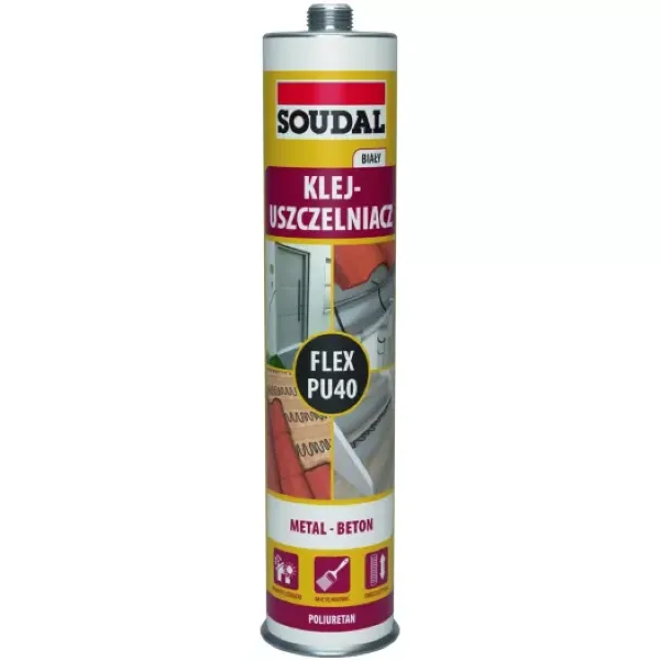 Klej uszczelniacz poliuretanowy Soudal Flex PU40 szary 300 ml w plastikowym kartuszu.