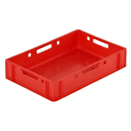 Pełny pojemnik plastikowy na mięso model E1 600 x 400 x 125 mm.