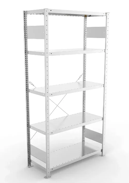 Regał magazynowy META CLIP S3 200x100x40 cm z blachy o grubości 2 mm, widok ogólny.
