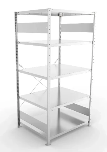 Regał magazynowy META CLIP S3 200x100x80 cm z blachy o grubości 2 mm, widok ogólny zestawu podstawowego.