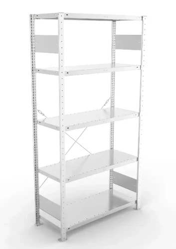 Regał magazynowy META CLIP S3 200x100x40 cm z blachy o grubości 2 mm, widok ogólny.