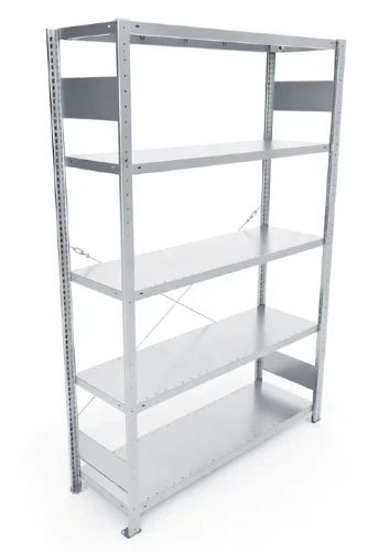 Regał magazynowy META CLIP S3 200x130x40 cm z blachy o grubości 2 mm, widok ogólny zestawu podstawowego.