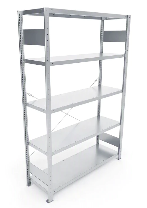 Regał magazynowy META CLIP S3 200x130x40 cm z blachy o grubości 2 mm, widok ogólny zestawu podstawowego.